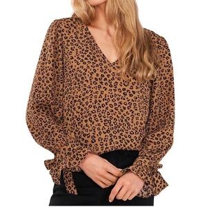 CeCe Leopard Print Long Sleeve Blouse